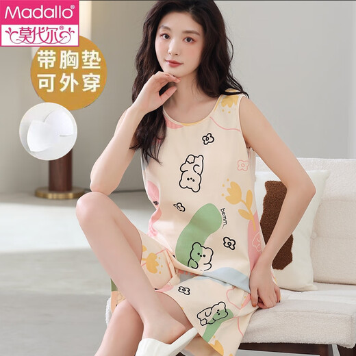 莫代尔带胸垫一体背心睡衣女夏薄款棉夏天薄款无袖大码家居服可外穿套装 背心套装【带胸垫】F9856 L 女 建议100-120斤