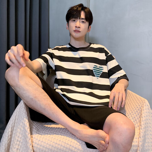 Официальный веб-сайт Hongdou [Центральная мать] 2025 Pajamas Men Summer Pure Cotton Cottoned Cotton Gotenger Home Olde Cover Style Cover Yzt679 Men L [Предлагают 110-135 Jin [Jin равны 0,5 кг] Wear].