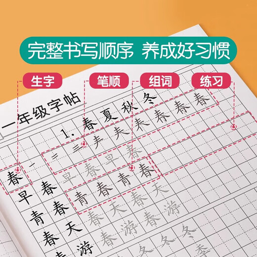 Synchronization of word combination textbooks for students in grades 1-6, special practice calligraphy books for primary school students, one practice book per day, upper and lower volumes, regular script hard-pen calligraphy, tracing red calligraphy practice books, fourth grade second volume/86 pages, synchronized with the People's Education Press textbook