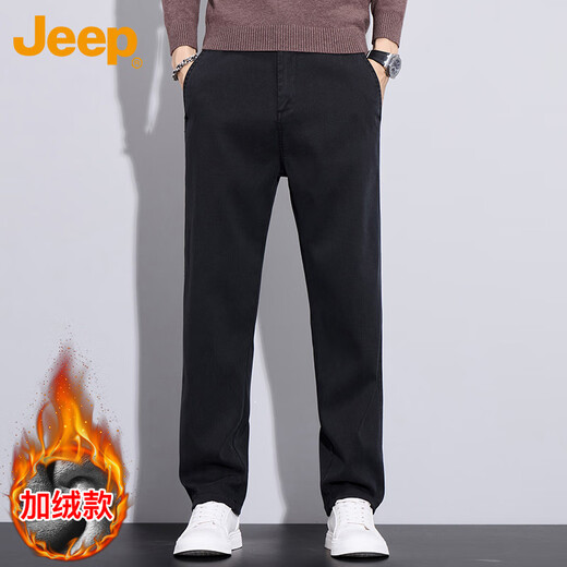 JEEP Jeep Casual Pants Men's Autumn and Winter Business Straight Pants Men's Trendy Loose Pants Black Velvet 2XL