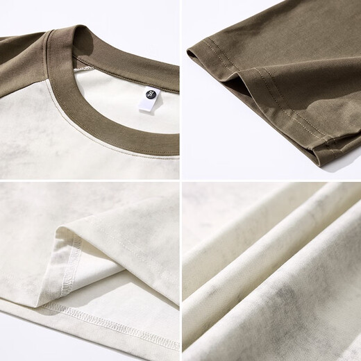 Dancing with the wolf 2025 new round neck contrasting color loose short-sleeved T-shirt summer cotton sports top men's trendy versatile half-sleeved klb691 green M 90--115Jin [Jin equals 0.5 kg]