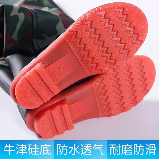 Wading pants, half body waterproof thickened jumpsuit, rain pants, water shoes, rain boots, full body fishing pants, wading fishing pants for men, front and rear heightening + double knee pads, khaki thickened 43