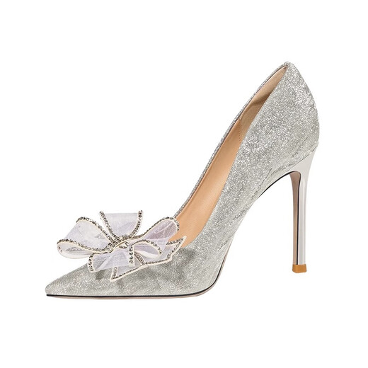 
Lily Wei [Heart Finger] French High Heels Fairy Crystal Wedding Shoes Thin Heels Pointed Toe Bow Bridal Single Shoes