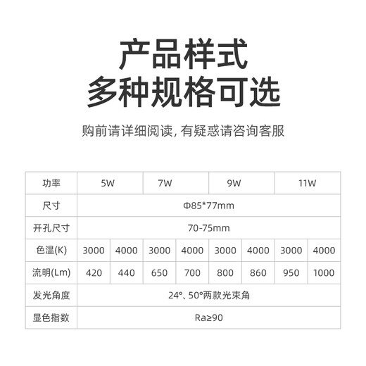 Philips (PHILIPS) LED spotlight deep tube anti-glare embedded hill 24 ceiling light 9W yellow light 3000K opening 7-7.5cm