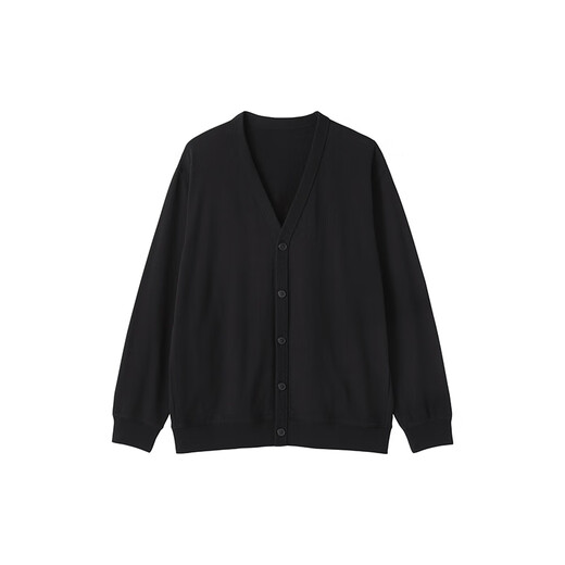 MUJI Men's Lightweight Terry Cotton V-Neck Cardigan Men's Men's Sweater Fall 25 Men's AB1PGA5A Black S (165/84A)