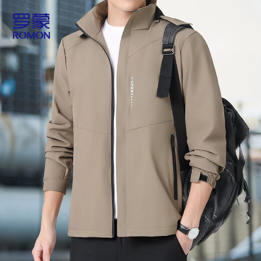 ROMON jacket men's hooded autumn sports commuting casual outdoor assault jacket men's top ZHX2228 camel XL