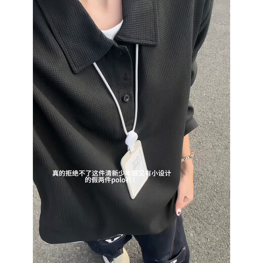 Unicorn Cool Henry Collar POLO Shirt Men's Autumn American Heavy Lapel Long Sleeve T-shirt Loose Casual Couple Outfit Gray M