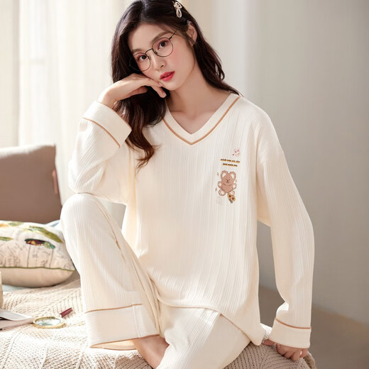 GTYUWVG睡衣女春秋季纯棉韩版大码长袖两件套装休闲夏秋冬款家居服可外穿 粉红色 gxt9923图色 M 码建议75-95斤