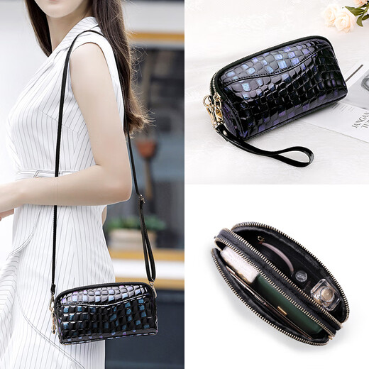 Qidai Kupplungsbeutel für Frauen 2025 Neue Mode kleine Tasche große Kapazität Handtasche Doppel Reißverschluss Coin Wallet VERSATILE CROSSBODY SABE BLUE-Schulterstil