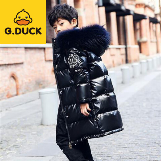 G.duck little yellow duck children's clothing for boys and girls medium and long style new winter style cotton-padded jacket black 120