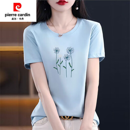 皮尔卡丹（PIERRE CARDIN）纯棉短袖t恤女士宽松简约气质减龄粉色体恤小衫夏装2025新款上衣 6172灰粉 M 80-105斤
