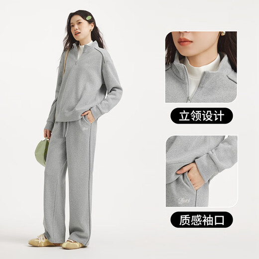 热风女士套头卫衣2025年秋季新款女款半拉链立领宽松显瘦休闲运动上衣 09灰色 S