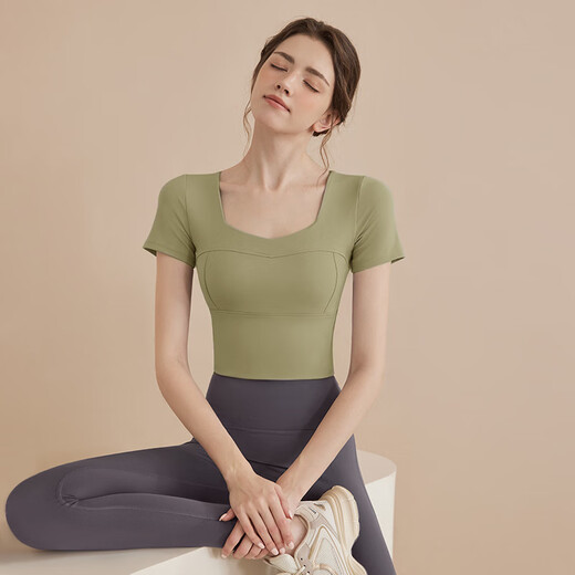 Ropa de yoga sumergida brillante Camiseta corta con almohadilla para el pecho para mujer Pilates profesional Adelgazamiento Correr Deportes Fitness Top de manga corta Púrpura L