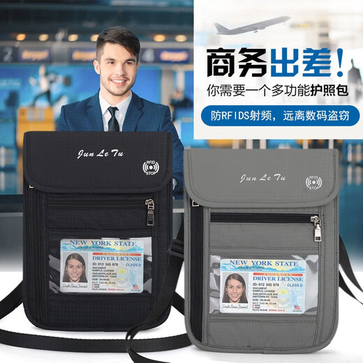 Clcey Men and Women Pasaporte multifuncional Bag Certificado impermeable Bag Cuel Halter Air Ticket Pasaporte Pasaporte Centro de protección de bolos de teléfono móvil Gris claro