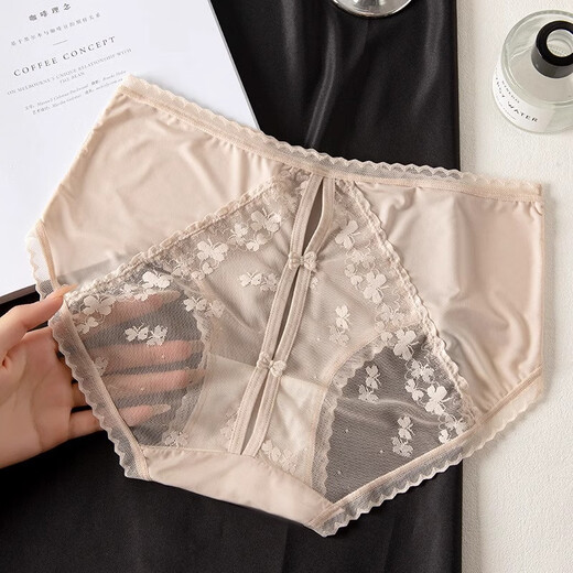 
4 pure lace underwear for women, female, traceless mulberry silk antibacterial, ascetic briefs for girls, Y3899-Black XL 120-140Jin[Jin equals 0.5 kg]