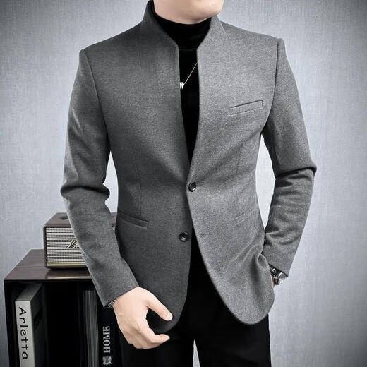 Playboy (PLAYBOY) improved Chinese tunic suit for men, autumn and winter new casual woolen stand collar Chinese casual suit for men, dark gray (suit + pants) 3XL