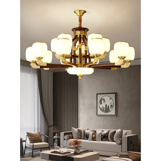 Weniger (NVC) Neue chinesische Kronleuchter Wohnzimmer Leuchten Walnussfarbe Chinesische Schlafzimmer-Esszimmerleuchten moderne und atmosphärische chinesische klassische Lampen HX9928 Kopf Drei-Farbton Licht