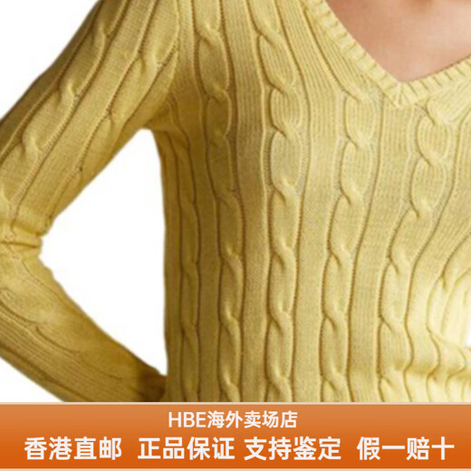 Polo Ralph Lauren拉夫劳伦女士毛衣纯色Logo徽标V领长袖针织衫女士送女友男友 黄色 XL