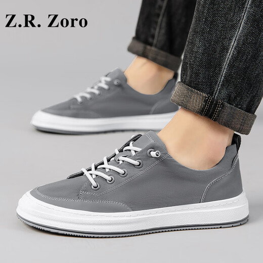 Z.R.Zoro轻奢品牌板鞋男2025夏季新款透气帆布鞋时尚百搭休闲鞋潮流鞋子男 灰色 40