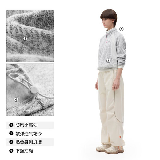 Jiao Nei Liu Haocun's same style Hot leather 302++ women's cationic thermal insulation imitation wool stand-up collar functional jacket top Liu Haocun's same style Moon Silver Gray M