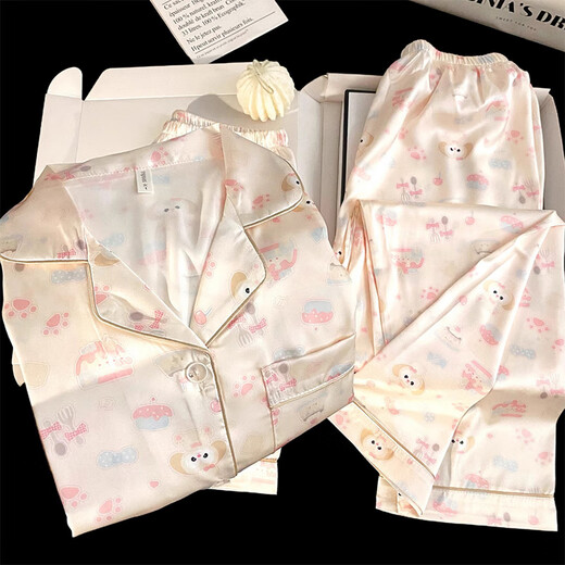 Also, Ice Silk Pajamas for women in summer thin 2025 new internet celebrity style cartoon cute outdoor home clothes three-piece set 13558SA cute cartoon three-piece set L