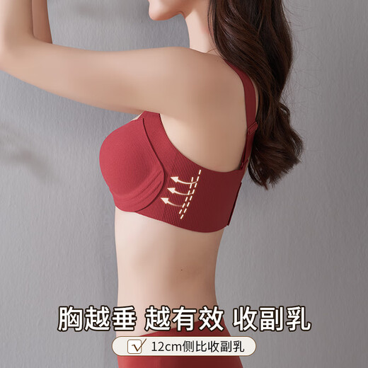 葡萄甜红色内衣女聚拢收副乳防下垂性感文胸大胸显小本命年2025套装胸罩 幸运红 75B 34__舒适无钢圈