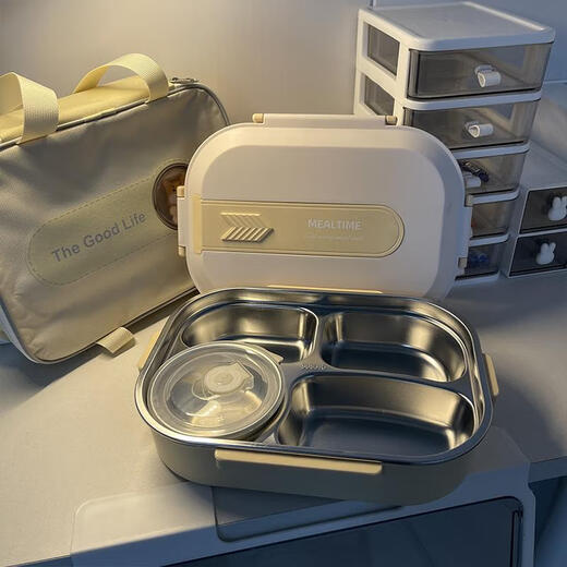 Zwilling (ZWILLING) German quality 316 stainless steel insulated lunch box for primary school students, special compartment lunch box, children's dinner plate, sliding lid design, white brown five-compartment collection_8