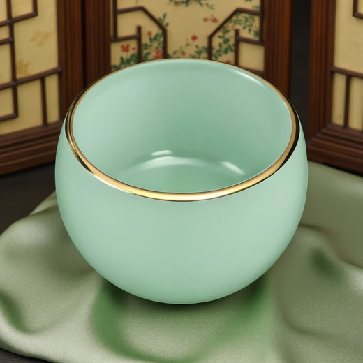 Richunliu high-end sky blue Ru kiln gilt jade porcelain Kung Fu tea set light luxury gift suet jade bowl gift box Ru Qing jade porcelain tea set gift box 10 pieces