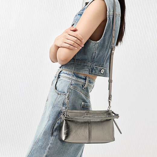 CHARLES/KEITH25 autumn new product retro simple handheld small square bag crossbody bag CK2-50671788 Pewter tin grey S