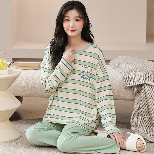HKzn Pyjamas Frauen großer Größe 200 Jin [Jin entspricht 0,5 kg] Mast modale Langarmhosen HOME Kleidung Frühling und Herbst Dünne Ice Seiden-Freizeitanzug 3882 M Code 80-100 Jin [Jin gleich 0,5 kg]