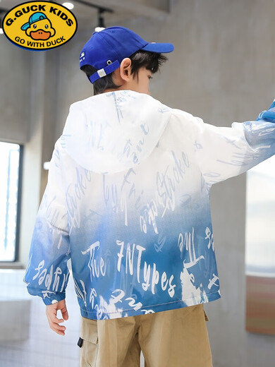 G.DUCKKIDS Boys Summer Sun Protection Clothing 2025 New Hooded Summer Lightweight Breathable Outerwear Medium and Large Children Summer Sun Protection Clothing Blue Blue 120 CM