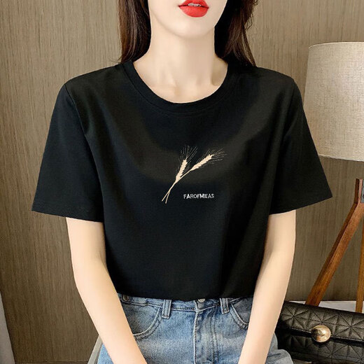 Mit reinem Yishion Hell Pink Pure Cotton Kurzärmelte-Shirt für Frauen, lose Temperament, altersreduzierter Druck halbärmeliger Sommeranzug 2025 Neue Top 6172 Lederpulver Kurzärärmel