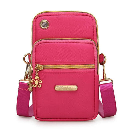 Deer Color Large Oxford Cloth Shoulder Diagonal Mobile Phone Bag Three-layer Zipper Halter Neck Arm Bag Women's Vertical Printed Mobile Phone Bag Y Waist Bag-1801 Purple