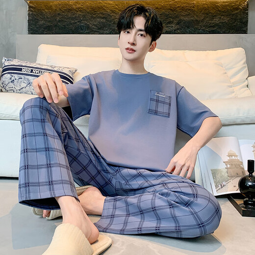 Siete lobo (SW1960) Pantalones largos de manga corta El traje de gran tamaño de verano de pijama de pijama se puede usar en el exterior para ropa casera de verano para hombres 13077 l
