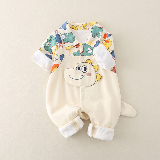 Yuanyuanmimi baby clothes, autumn jumpsuits, new Korean-style Western-style baby boy and girl cartoon outing clothes, apricot color 73cm