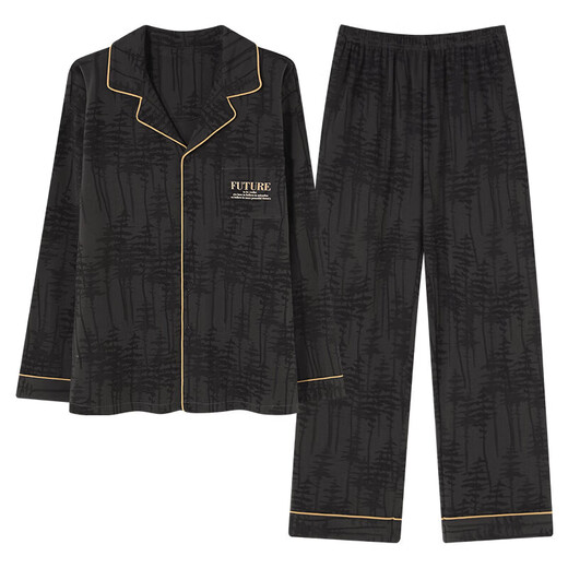 桑蒲睡衣男士春秋季大码宽松休闲长袖套装开衫可外穿夏冬款家居服 OMM12004 XL （建议130-150斤）