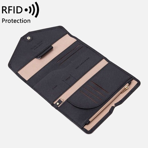 Beliebtes 2024 neuer RFID-Passbeutel, Männer und Frauen in Übersee Reisepasshalterin, Multifunktionsluft-Ticket-Zertifikatbeutel, Schwarz, Schwarz