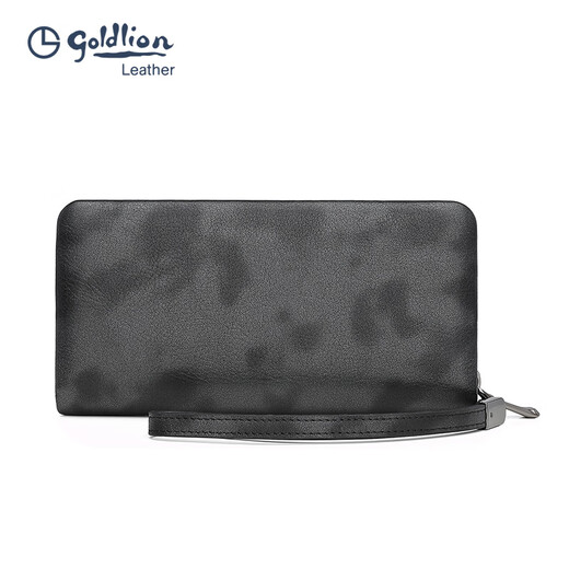 Goldlion new genuine leather men's silver bag business clutch top layer cowhide wallet fashion black