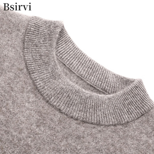 BSIRVI Ordos yak wool sweater for men solid color double-ply thickened woolen sweater with loose bottoming sweater for autumn and winter gray coffee M