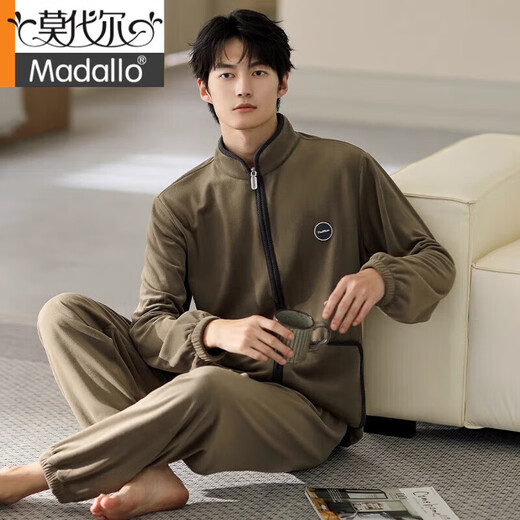Modal pajamas for men winter coral velvet thickened velvet autumn and winter island velvet warm flannel can be worn outside home clothes 9731 2XL 160-180Jin Jin is equal to 0.5 kg