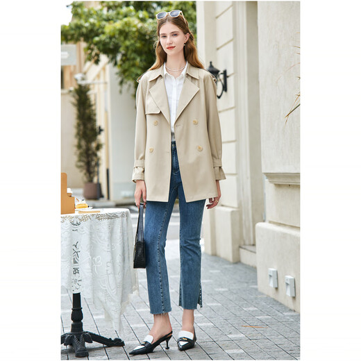 Betu women's autumn new style windbreaker, British style, mid-length, flesh-covering and slimming windbreaker for women 2308T93, apricot S