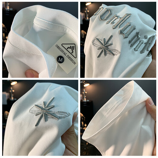 DK2025 Neues gestickte Kurzärärmel-T-Shirt für Männer Sommer weiß dünn einfaches T-Shirt Soft Casual halbärmelige Top White 6 Printed JSW9923 M