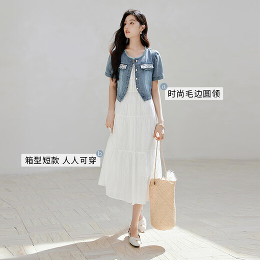 
Xiangying denim short jacket for women 2025 summer new retro washing denim style blue small short-sleeved top denim blue M 160/84A/95-110Jin[Jin equals 0.5 kg]