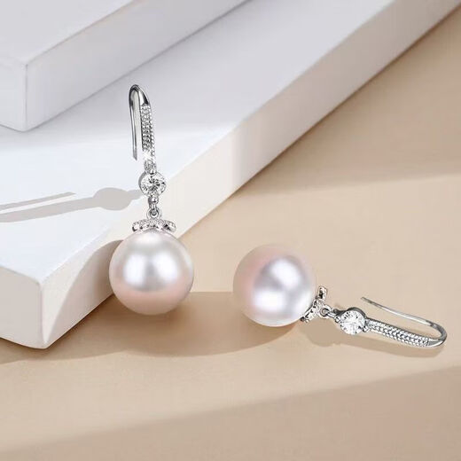 Auspicious God-given Natural Pearl Earrings White Women's Ear Hooks Freshwater Pearl Earrings 999 Sterling Silver Earrings New Gift Earrings Freshwater Pearls 14mm S999 Pure Silver Gift Box + Certificate