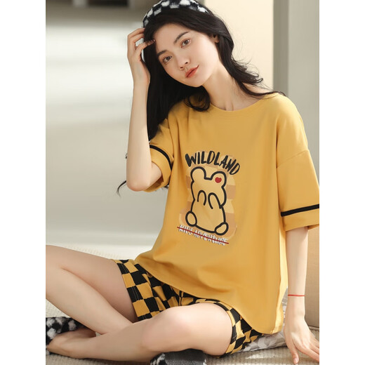 The same 2025 new pajamas for women in summer short-sleeved two-piece summer striped home clothing YZT9859 XL women's model_suggested 120-140Jin[Jin equals 0.5 kg]