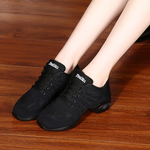 Tesli She [Four Seasons] Feizhi Mesh Dance Shoes Air Cushion Sole Square Dance Shoes Athletic Shoes Black 37