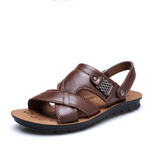 DADONG (DOPDO) 2025 SUMMERO Sandalias para hombres New Men's Tendy Leather Beach Beach Blay Capa de paletas de vaca Sandalias de hombres casuales 12129 Amarillo-marrón 38