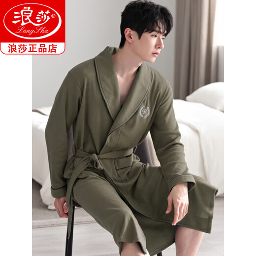 Langsha Waffle Bashbrobe Spring y Autumn Cotton Pure Cotton Media Longitud Medicina 2025 Nuevo baño absorbente Integrado LJ16834 M [peso 100-120Jin [Jin es igual a 0,5 kg]]]