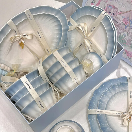 Shumang bowls, plates, tableware, cream-style household dishes, chopsticks and bowls set, housewarming and wedding gift, soup bowl gift box, 4 people, 18-piece set, free shipping insurance for damaged items