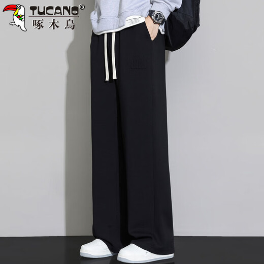 Woodpecker (TUCANO) pants men's autumn casual pants men's loose straight wide leg trendy versatile sports pants men's black XL